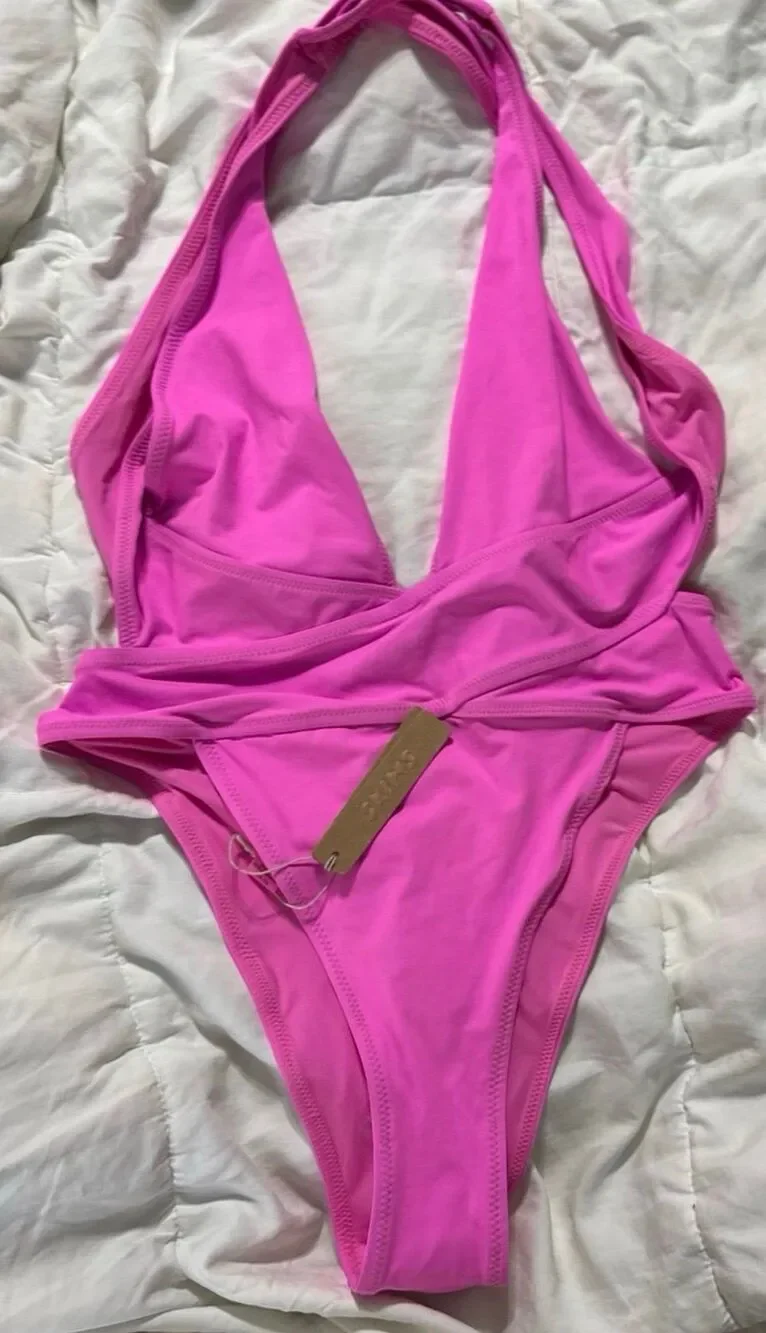 Recycled swim cut out plunge Monokini Neon Orchid